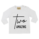 Load image into Gallery viewer, a white t - shirt with the words two amazing written on it