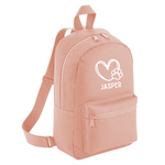 Load image into Gallery viewer, a pink backpack with a heart and paw on it