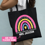 Load image into Gallery viewer, Personalised Teacher Tote Bag – “Teaching Minds Touching Hearts” Rainbow Gift UK