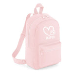 Load image into Gallery viewer, a pink backpack with a heart and paw on it