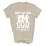Load image into Gallery viewer, Beige t-shirt with 'Bride's Last Rodeo' design featuring silhouettes of women and text on a white background.