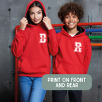 Load image into Gallery viewer, Personalised Kids Name & Initial Two Tone Hoodie, Custom Name Front And Back Team