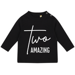 Load image into Gallery viewer, a black t - shirt with the words two amazing printed on it