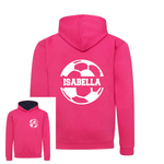 Load image into Gallery viewer, a pink hoodie with a soccer ball on it