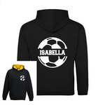 Load image into Gallery viewer, a black hoodie with a soccer ball on it