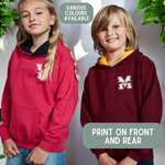 Load image into Gallery viewer, Personalised Kids Name & Initial Two Tone Hoodie, Custom Name Front And Back Team