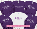 Load image into Gallery viewer, Custom Personalised Hen Party T shirts Bridal Role Purple