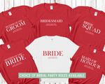 Load image into Gallery viewer, Custom Personalised Hen Party T shirts Bridal Role Red