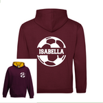 Load image into Gallery viewer, a maroon hoodie with a soccer ball on it