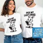 Load image into Gallery viewer, Per My Last Email T-shirt - Funny Work Bunny Graphic Tee