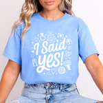 Load image into Gallery viewer, I Said Yes Adult Engagement T-Shirt Bride To Be Doodle Design Engaged Tee