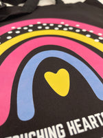 Load image into Gallery viewer, Personalised Teacher Tote Bag – “Teaching Minds Touching Hearts” Rainbow Gift UK