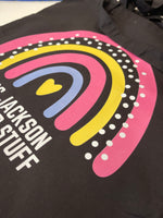 Load image into Gallery viewer, Personalised Teacher Tote Bag – Rainbow “Teacher Stuff” Design with Custom Name