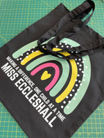 Load image into Gallery viewer, Personalised Teacher Tote – Rainbow Custom Name Appreciation Gift – End of Term or Back to School