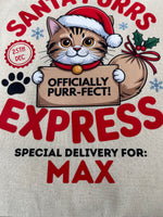 Load image into Gallery viewer, Personalised Cat Christmas Sack โ Custom Name Recycled Cotton Gift Bag