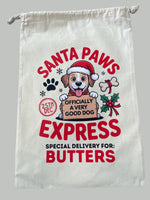 Load image into Gallery viewer, Personalised Dog Christmas Sack โ Custom Name Recycled Cotton Gift Bag