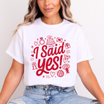 Load image into Gallery viewer, I Said Yes Adult Engagement T-Shirt Bride To Be Doodle Design Engaged Tee
