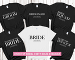 Load image into Gallery viewer, Custom Personalised Hen Party T shirts Bridal Role Black