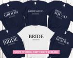 Load image into Gallery viewer, Custom Personalised Hen Party T shirts Bridal Role Navy