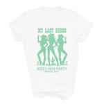 Load image into Gallery viewer, White t-shirt with green graphic and text on a white background
