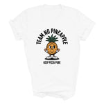 Load image into Gallery viewer, White t-shirt with a cartoon pineapple graphic and text on a white background