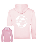 Load image into Gallery viewer, a pink hoodie with a soccer ball on it