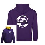 Load image into Gallery viewer, a purple hoodie with a soccer ball on it