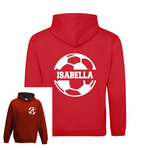 Load image into Gallery viewer, a red hoodie with a soccer ball on it