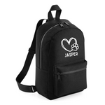 Load image into Gallery viewer, a black backpack with a heart and paw on it