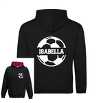 Load image into Gallery viewer, a black hoodie with a soccer ball on it