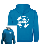 Load image into Gallery viewer, a blue hoodie with a picture of a soccer ball on it