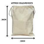 Load image into Gallery viewer, Beige drawstring bag with measurements on a white background
