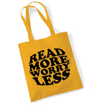 Load image into Gallery viewer, Read More Worry Less cotton tote bag in mustard