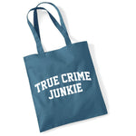 Load image into Gallery viewer, True Crime Junkie cotton tote bag in airforce blue