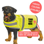 Load image into Gallery viewer, Personalised Text Hi Vis Dog Vest – yellow vest worn by a dog showing example text