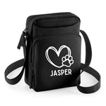 Load image into Gallery viewer, a black bag with a heart and paw print