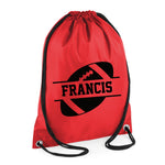 Load image into Gallery viewer, Personalised Name Drawstring American Football Bag SPLIT Design