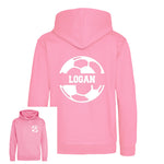 Load image into Gallery viewer, a pink hoodie with a soccer ball on it