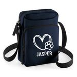 Load image into Gallery viewer, a blue bag with a heart and paw prints