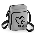 Load image into Gallery viewer, a gray bag with a heart and paw print