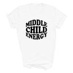 Load image into Gallery viewer, White Middle Child Energy T-shirt with black retro print