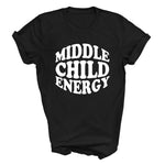 Load image into Gallery viewer, Black Middle Child Energy T-shirt with white retro print