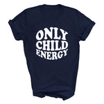 Load image into Gallery viewer, Navy Only Child Energy T-shirt with white retro print