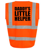 Load image into Gallery viewer, Orange Daddy's Little Helper kids hi vis vest with black text