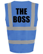 Load image into Gallery viewer, The Boss Kids Hi Viz Vest – royal blue with black text