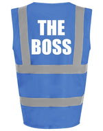 Load image into Gallery viewer, The Boss Kids Hi Viz Vest – royal blue with white text