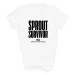 Load image into Gallery viewer, Sprout Survivor 2026 Christmas T-shirt in white with black text, flat lay