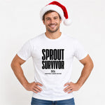 Load image into Gallery viewer, Sprout Survivor 2026 Christmas T-shirt in white with black text