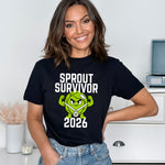 Load image into Gallery viewer, Sprout Survivor 2026 Brussels Sprout Christmas T-shirt in black, alternative view