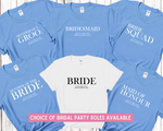 Load image into Gallery viewer, Custom Personalised Hen Party T shirts Bridal Role Blue